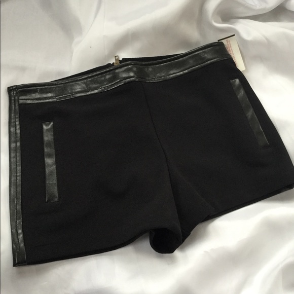 Leather Trim Black Shorts - Picture 1 of 5